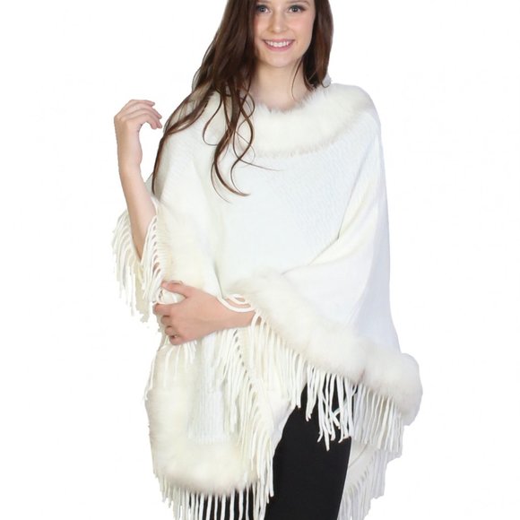 Gorgeous looking long poncho with fur collar and - Picture 4 of 4